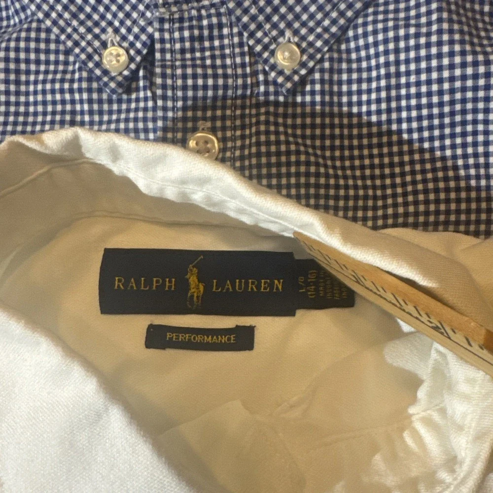 Ralph Lauren 3 Shirt Lot 2-L 14-16 SS White LS Gingham 1-XL 18-20 LS Plaid